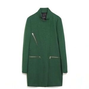 ZARA WOMAN Forest Green Structured Minimalist Coat Zip Detail XS